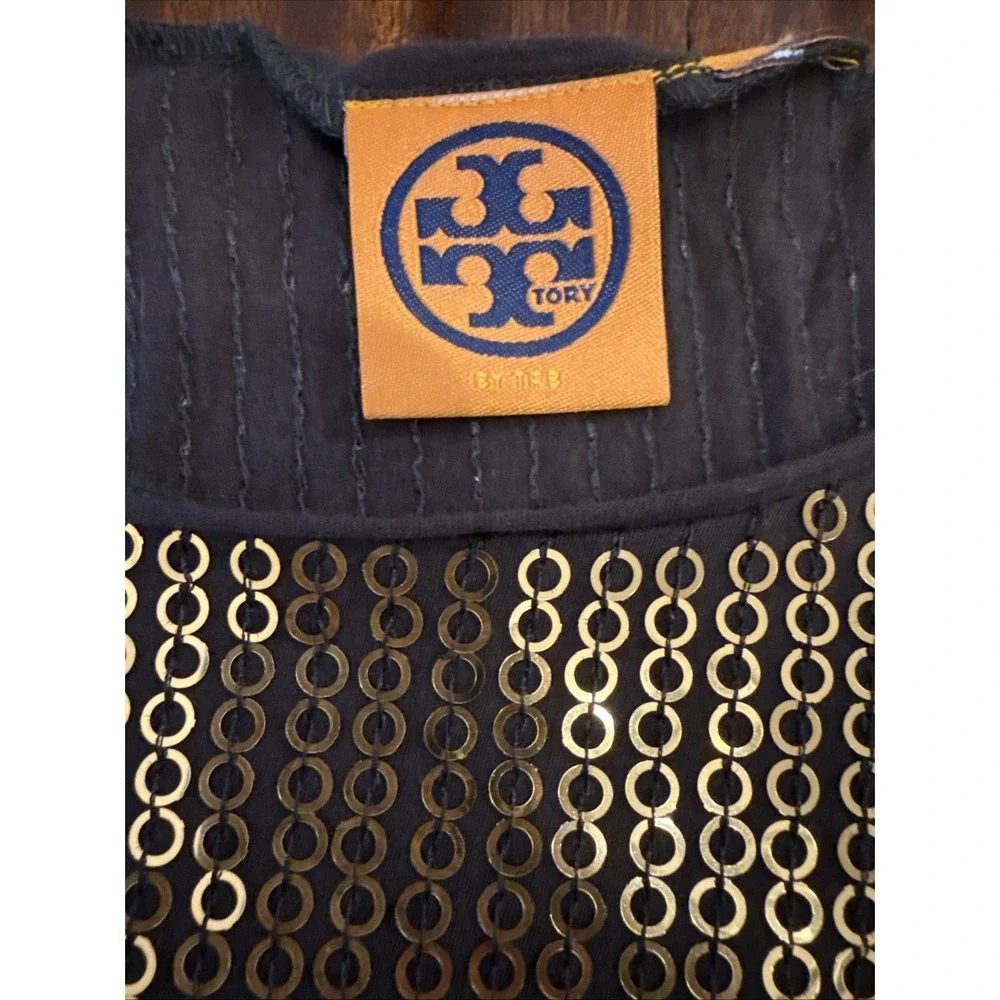 TORY BURCH Sequin Tank Top Women's Size Small Brown Gold Stretch Cocktail